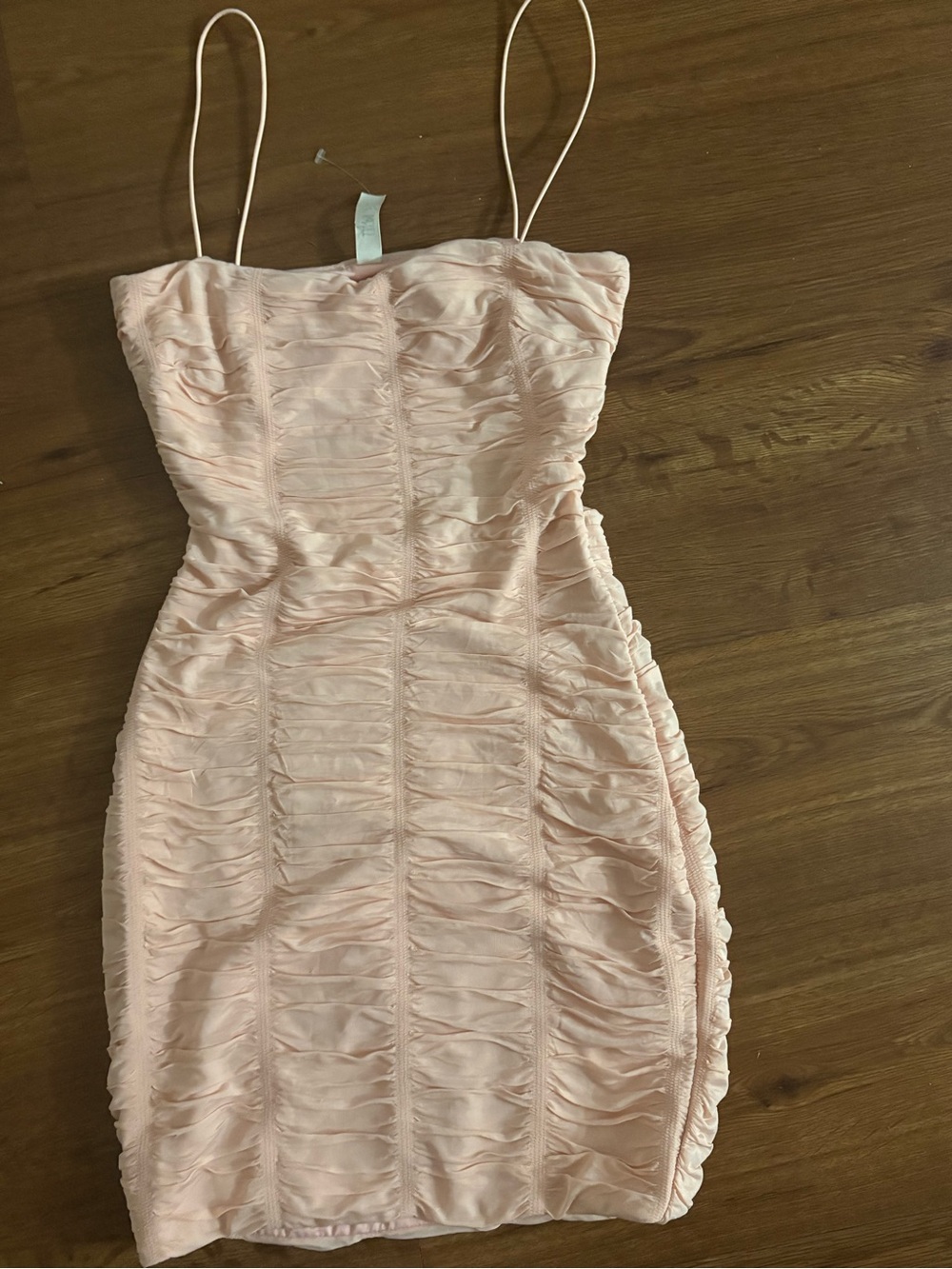 Ruched Blush Pink Spaghetti Strap Mini Dress